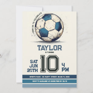 Invitación Jersey Deportivo de Fútbol Azul para Niño Fiesta d