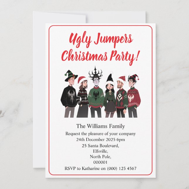 Invitación Jersey Feo de Fiesta de Navidad (Anverso)
