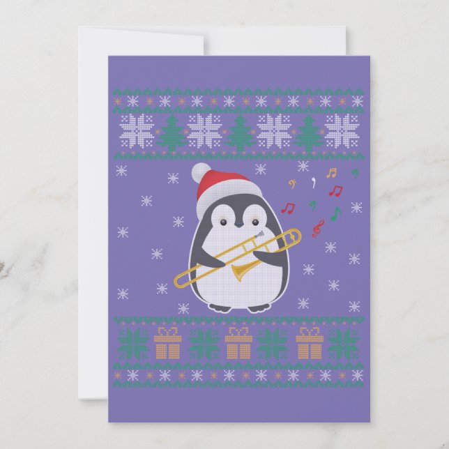Invitación Jersey feo de Navidad de trombón Pingüino Nav Fami (Anverso)