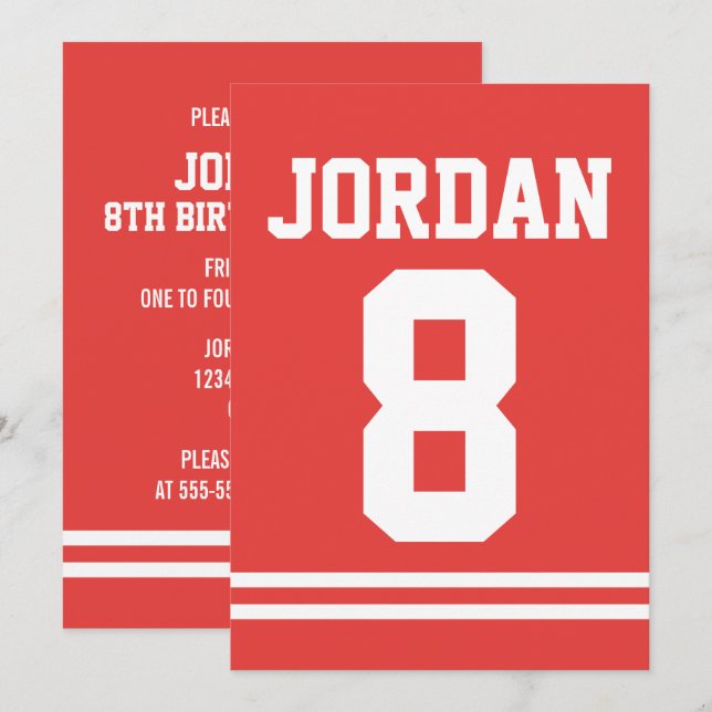Invitación Jersey Rojo de Fútbol - Partido de Cumpleaños Temá (Anverso / Reverso)
