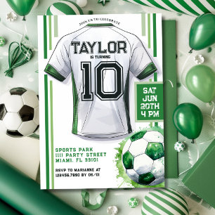 Invitación Jersey Verde de Fútbol para Niño Cumpleaños Fiesta