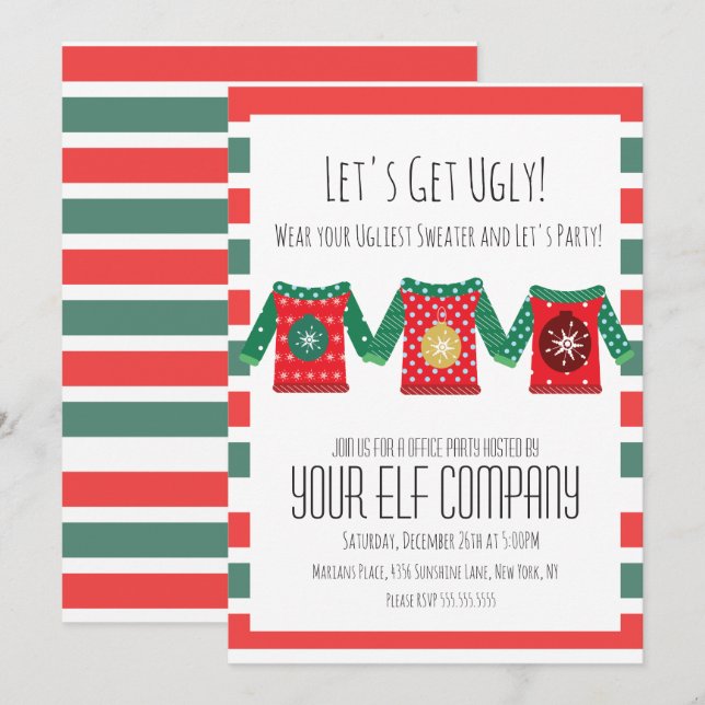 Invitación Jerseys Feos para la Fiesta de Navidad en la Ofici (Anverso / Reverso)