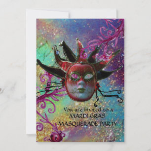 Invitación JESTER ROJO NEGRO MÁSCARA Mascarada Fiesta Plata A