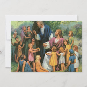 Invitación Jesucristo bendiciendo a los niños, religión vinta