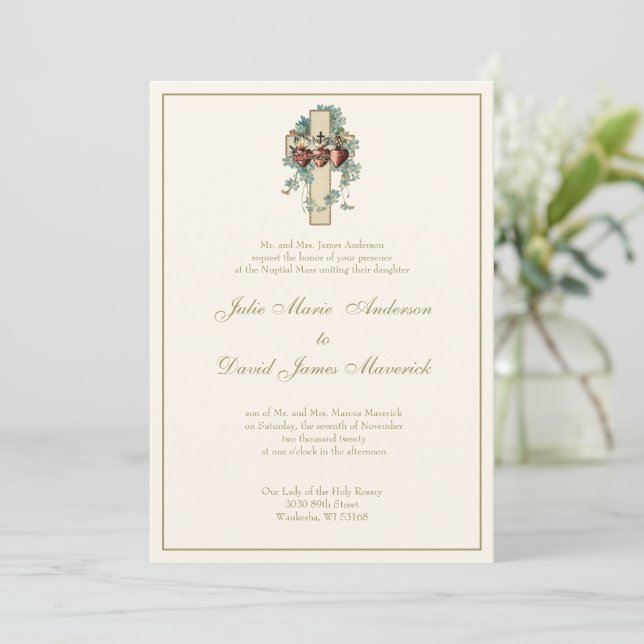 Invitación Jesús Católico María José Boda Floral (Anverso de pie)