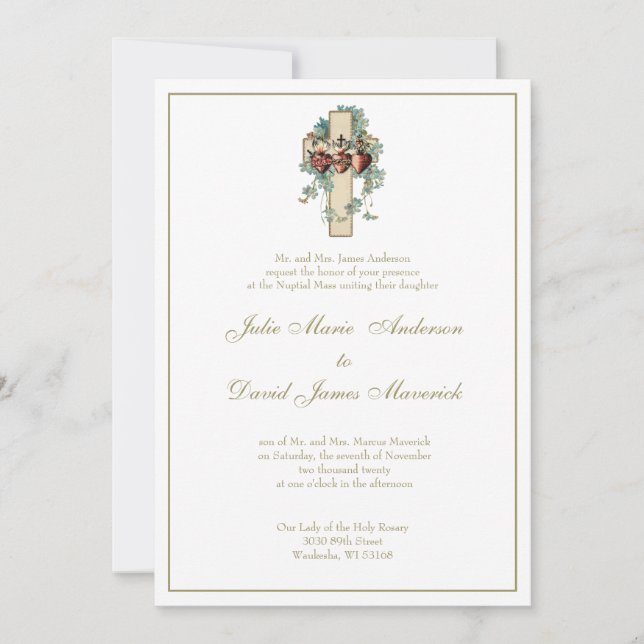 Invitación Jesús Católico María José Boda Floral (Anverso)
