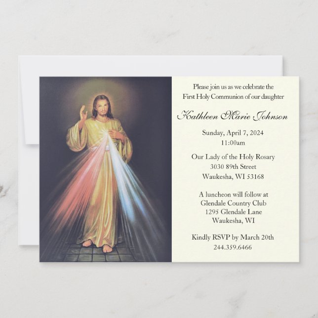 Invitación Jesús Divino Misericordia Primero Santa Comunión (Anverso)