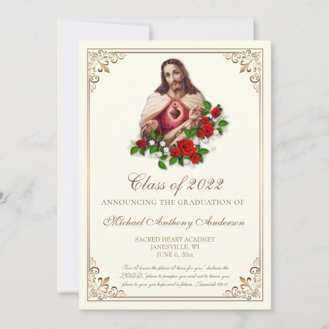 Invitación Jesús Elegante Católico Graduación Religiosa (Anverso)