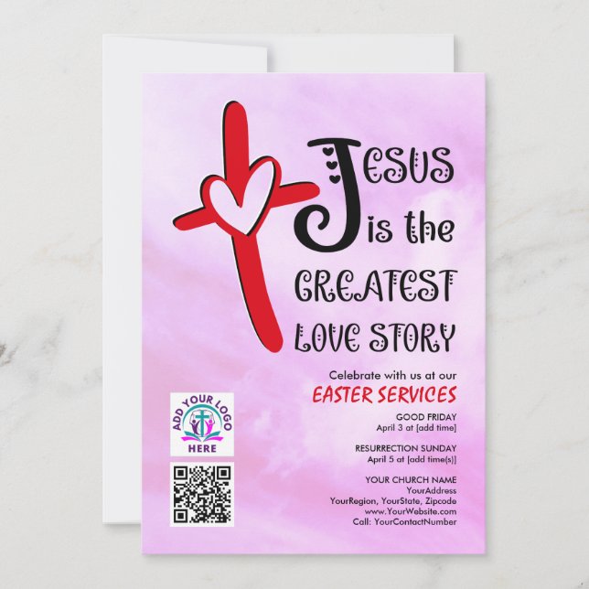 Invitación JESUS GREATEST LOVE STORY Logo QR Code EASTER (Anverso)