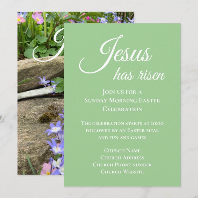 Invitación Jesús Ha Resucitado Servicio de Iglesia de Pascua  (Anverso / Reverso)
