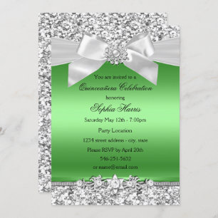 Invitación Jewel Bow Quinceanera, Purpurina verde limón plate