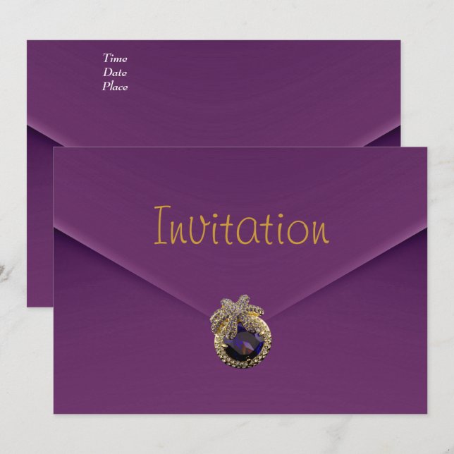Invitación Jewel de terciopelo púrpura (Anverso / Reverso)