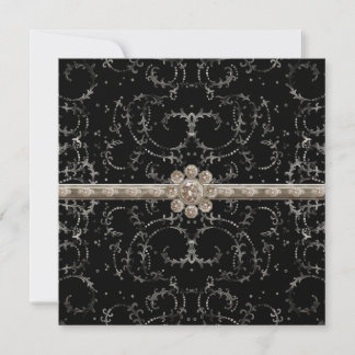 Invitación Jewel Look Silver Bling Octagonal Diamond Swirls