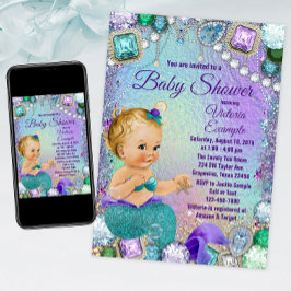 Invitación Jewel Mermaid Blonde Mermaid Baby Shower
