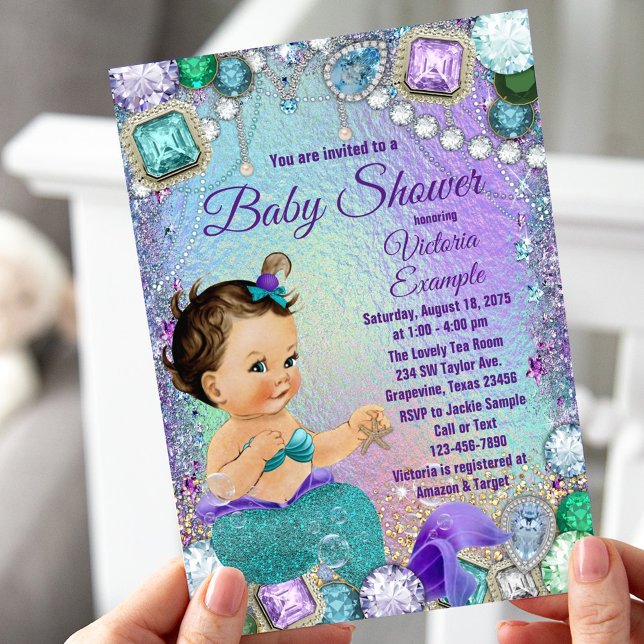 Invitación Jewel Mermaid Brunette Mermaid Baby Shower (Subido por el creador)