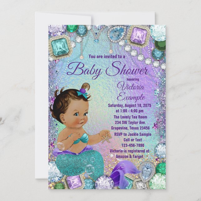 Invitación Jewel Mermaid Ethnic Mermaid Baby Shower (Anverso)