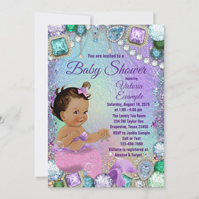 Invitación Jewel Mermaid Ethnic Pink Mermaid Baby Shower (Anverso)
