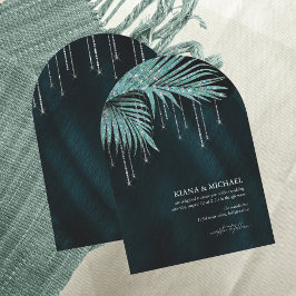 Invitación Jewel Palm Leaf Boda Arco Verde azulado ID830