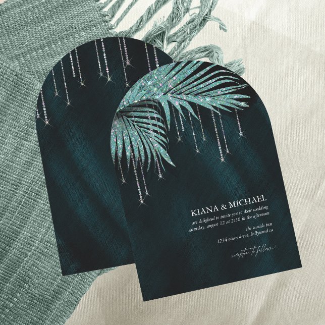 Invitación Jewel Palm Leaf Boda Arco Verde azulado ID830 (Subido por el creador)