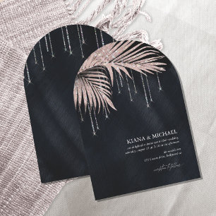 Invitación Jewel Palm Leaf Boda Rosa Oro/Arco de Marina ID830