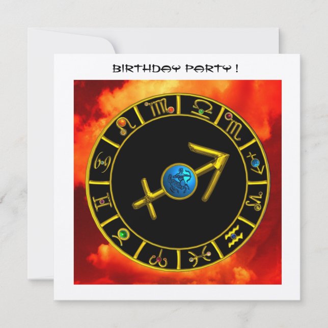 INVITACIÓN JEWEL SAGITTARIO DE ORO,RÓTULOS DE CUMPLEAÑOS DE Z (Anverso)