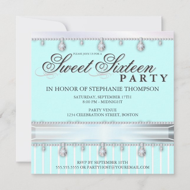 Invitación Jewel Sparkle Sweet 16 Cumpleaños Party (Anverso)