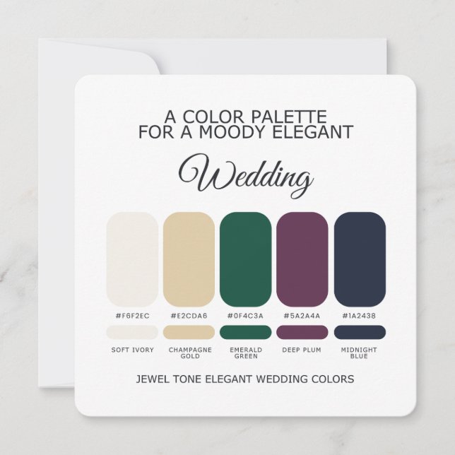 Invitación Jewel Tone Elegant Wedding Color Palette Card (Anverso)
