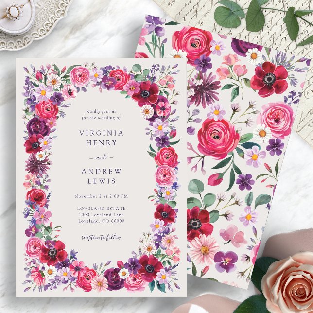 Invitación Jewel Tone Floral Boda (Jewel Tone Floral Watercolor Wedding Invitation by Painted Paperie
)