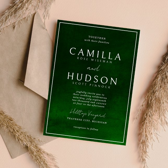 Invitación Jewel Tone Romance | Esmeralda | Boda mínimo (Subido por el creador)
