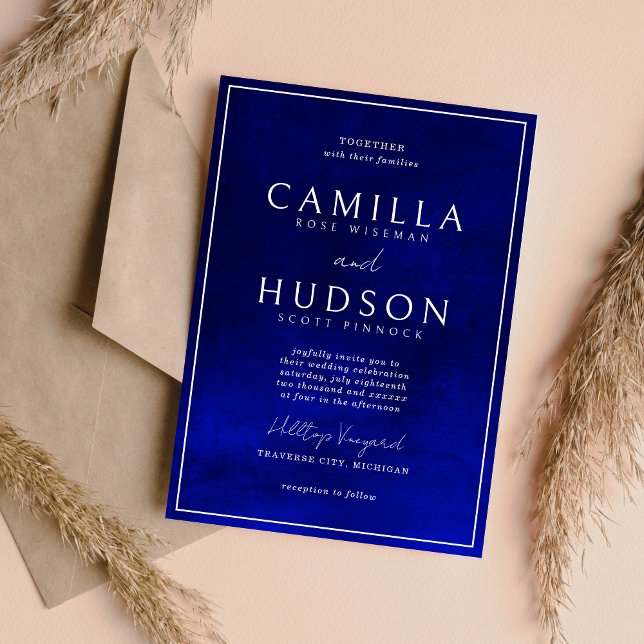 Invitación Jewel Tone Romance | Zafiro | Boda mínimo (Subido por el creador)