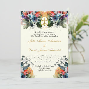 Invitación Jewel Toned católico Boda floral y recepción