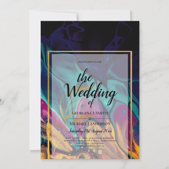 Invitación Jewel Tones BODA INK Plum Purple Marina Verde azul (Anverso)