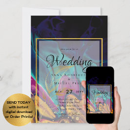 Invitación Jewel Tones BODA INK Plum Purple Marina Verde azul