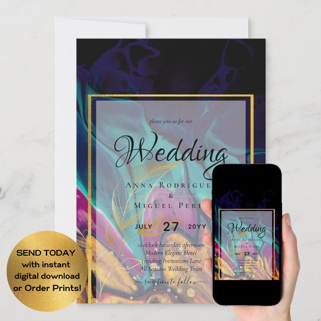 Invitación Jewel Tones BODA INK Plum Purple Marina Verde azul (Subido por el creador)