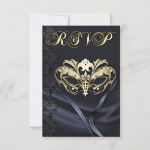 Invitación Jeweled negro de RSVP de la mascarada