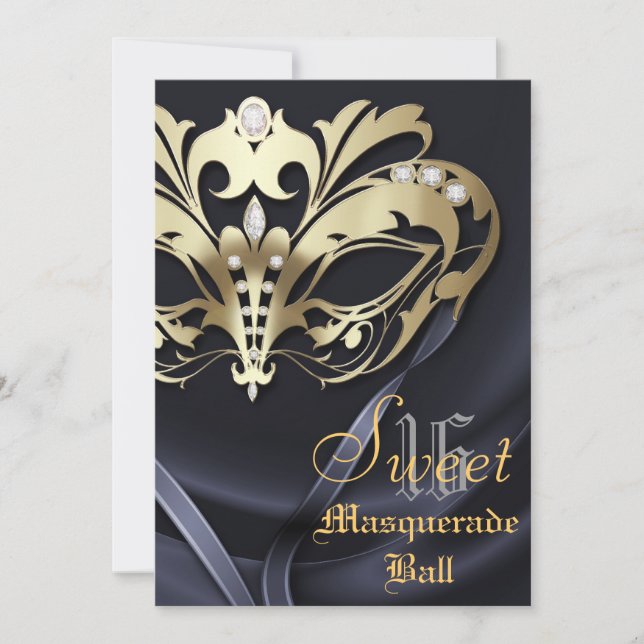 Invitación Jeweled negro del dulce 16 de la (Anverso)