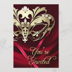 Invitación Jeweled rojo del fiesta de la mascarada