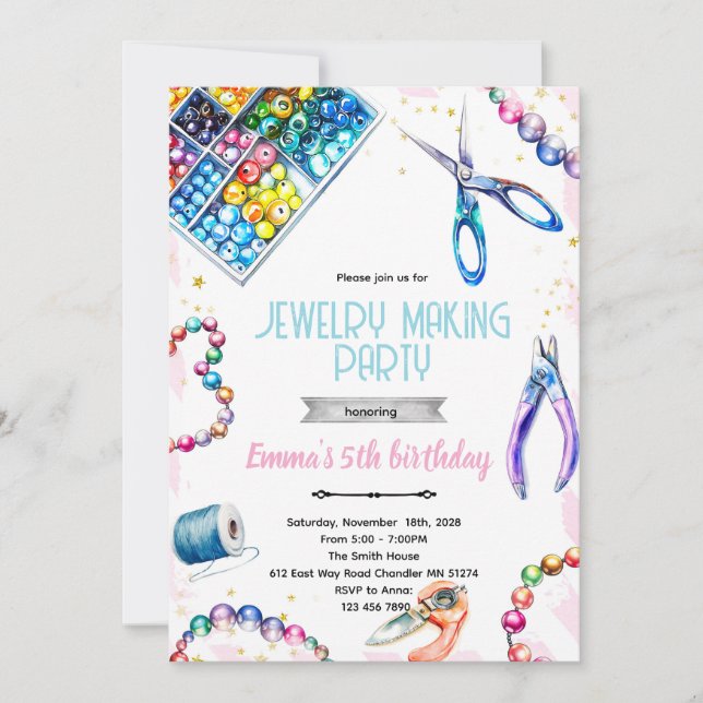 Invitación Jewelry Making Party Birthday Invitation (Anverso)