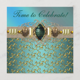 Invitación Jewels Emerald Verde azulado Blue Gold Birday Part