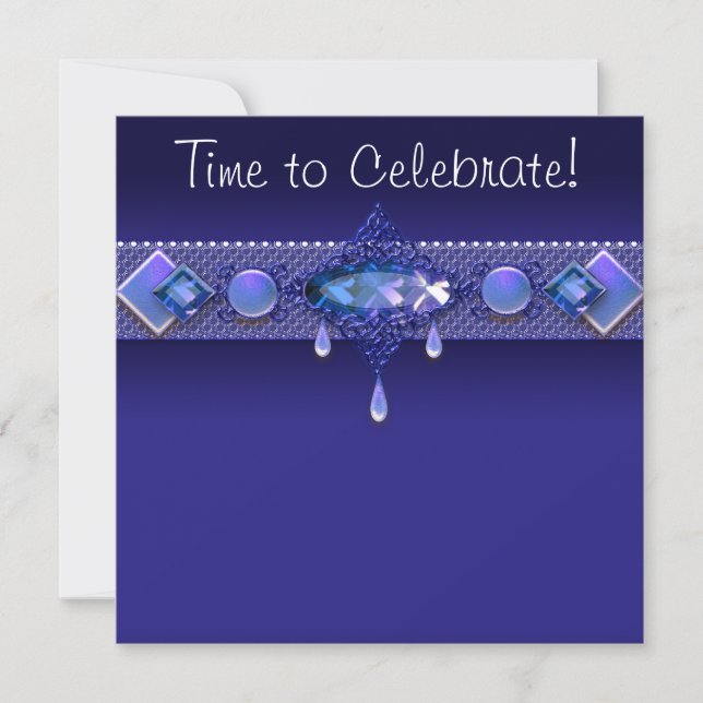 Invitación Jewels Royal Navy Azul Cumpleaños de Mujer (Anverso)