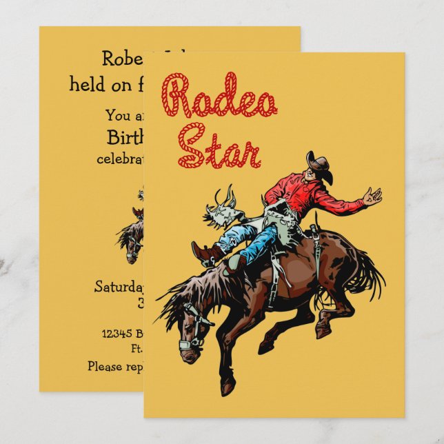 Invitación Jinete de Caballo Bronco del Rodeo de la Fiesta Oc (Anverso / Reverso)