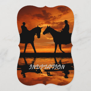 Invitación Jinete de silueta de vaquero al atardecer occident