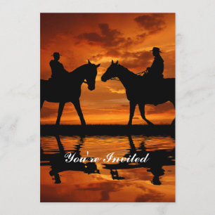Invitación Jinete de silueta de vaquero al atardecer occident