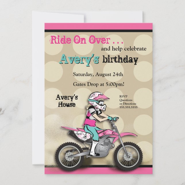 Invitación Jinete rosado y negro de la bici de la suciedad (Anverso)