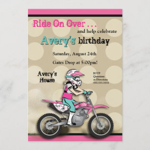 Invitación Jinete rosado y negro de la bici de la suciedad