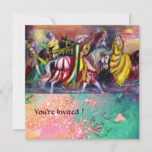 Invitación JINETES DE CABALLO EN LA NOCHE Rosa Púrpura Verde