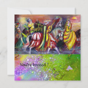 Invitación JINETES EN LA NOCHE, destellos rosa morado verde