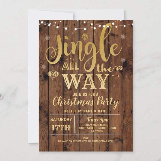 Invitación Jingle All Way Navidades Fiesta Holidays Gold (Anverso)