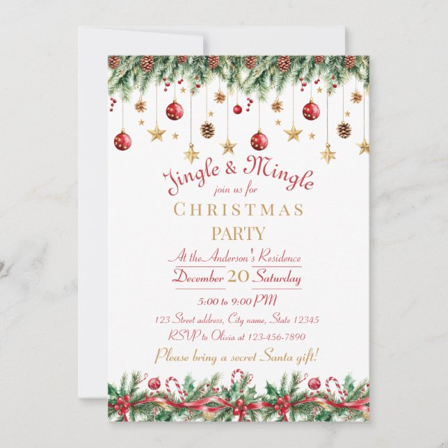 Invitación Jingle and Mingle Christmas Party Invitation (Anverso)