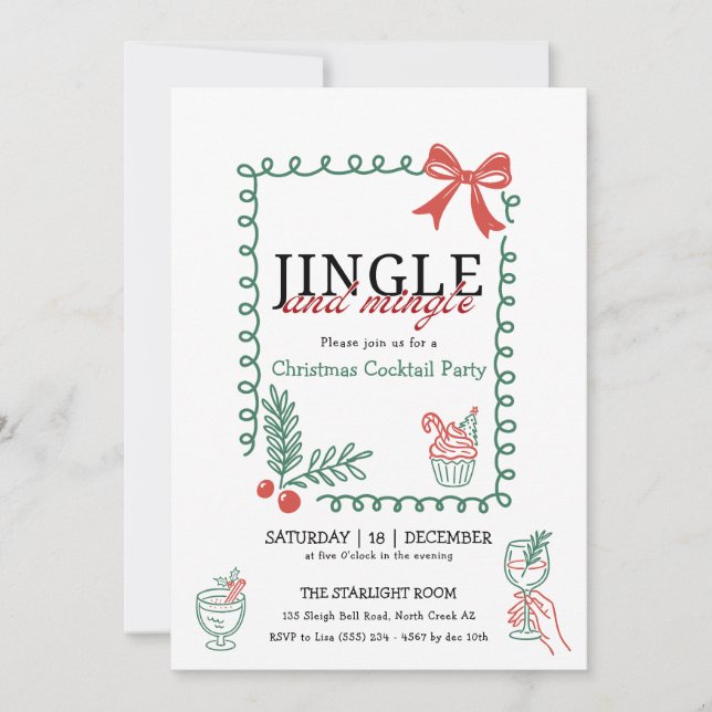 Invitación Jingle and mingle doodle christmas cocktail party  (Anverso)